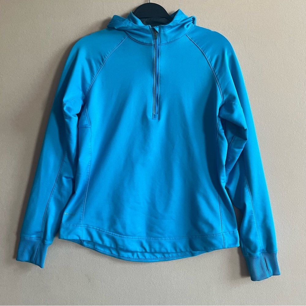 Nike Dri Fit Thermal Running‎ Pullover Hoodie 1/4 Zip Blue Back Pocket in L